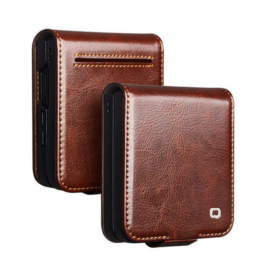For Galaxy Z Flip8 5G QIALINO Classic 103 Buckle Genuine Leather Phone Case(Brown)