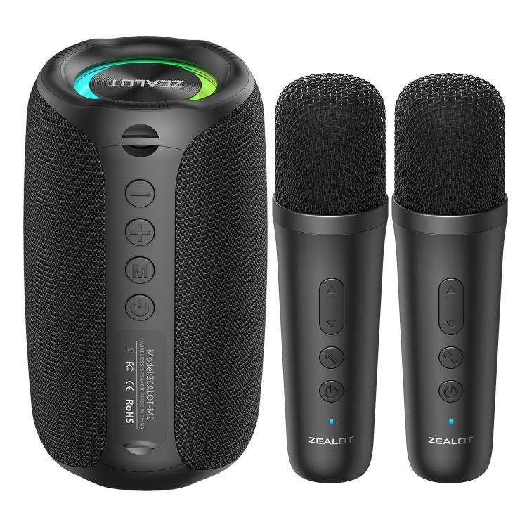 Zealot M2 8W Portable Outdoor RGB Bluetooth Speaker, Type:with 2pcs Microphones(Black) - Desktop Speaker by ZEALOT | Online Shopping UK | buy2fix