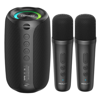 Zealot M2 8W Portable Outdoor RGB Bluetooth Speaker, Type:with 2pcs Microphones(Black) - Desktop Speaker by ZEALOT | Online Shopping UK | buy2fix