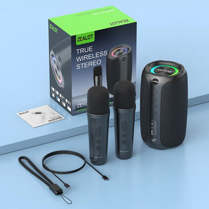 Zealot M2 8W Portable Outdoor RGB Bluetooth Speaker, Type:with 2pcs Microphones(Black) - Desktop Speaker by ZEALOT | Online Shopping UK | buy2fix