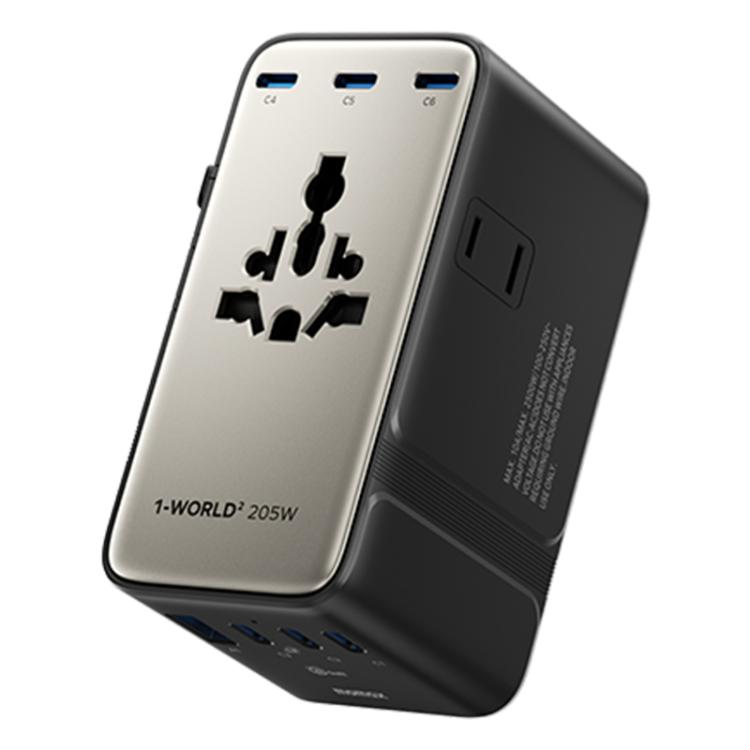 MOMAX UA28L 1-World 2 205W Dual AC 7-Port Universal Travel GaN Charger with 140W Cable(Titanium Gold) - Plug Adaptor by MOMAX | Online Shopping UK | buy2fix