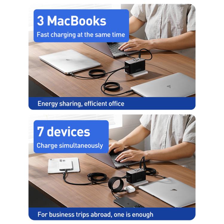 MOMAX UA28L 1-World 2 205W Dual AC 7-Port Universal Travel GaN Charger with 140W Cable(Titanium Gold) - Plug Adaptor by MOMAX | Online Shopping UK | buy2fix