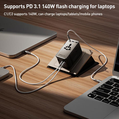 MOMAX UA28L 1-World 2 205W Dual AC 7-Port Universal Travel GaN Charger with 140W Cable(Titanium Gold) - Plug Adaptor by MOMAX | Online Shopping UK | buy2fix