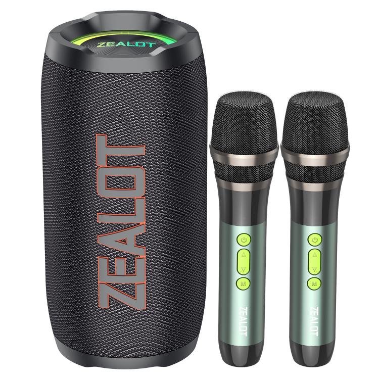 Zealot S76 50W Portable Outdoor RGB Bluetooth Speaker, Type:with 2pcs Microphones(Black) - Desktop Speaker by ZEALOT | Online Shopping UK | buy2fix