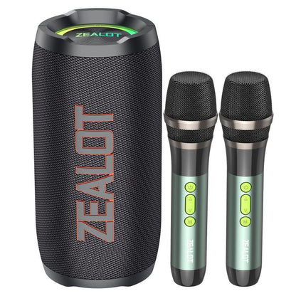 Zealot S76 50W Portable Outdoor RGB Bluetooth Speaker, Type:with 2pcs Microphones(Black) - Desktop Speaker by ZEALOT | Online Shopping UK | buy2fix