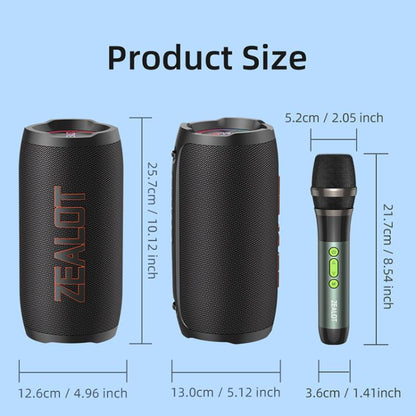 Zealot S76 50W Portable Outdoor RGB Bluetooth Speaker, Type:with 1pc Microphone(Black) - Desktop Speaker by ZEALOT | Online Shopping UK | buy2fix