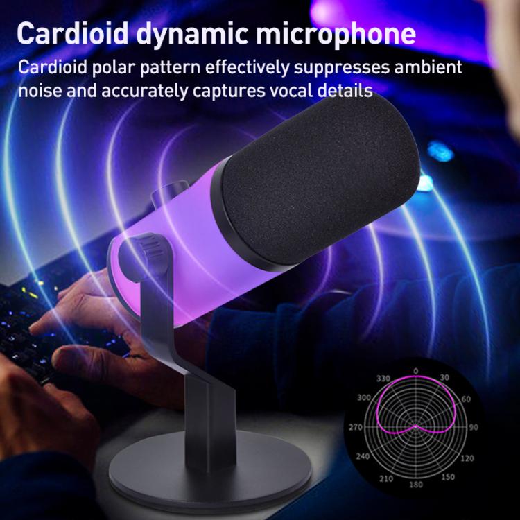 XTUGA ZX-777 XLR / USB-C Dynamic Microphone RGB Light Noise Reduction for Live, Model:Desktop(Black) - Microphone by XTUGA | Online Shopping UK | buy2fix