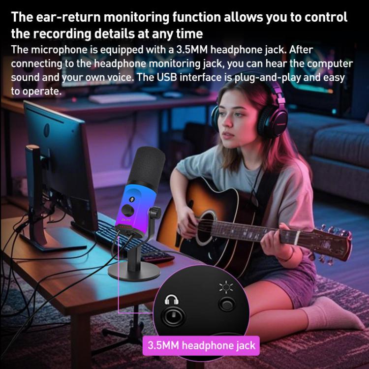 XTUGA ZX-777 XLR / USB-C Dynamic Microphone RGB Light Noise Reduction for Live, Model:Desktop(Black) - Microphone by XTUGA | Online Shopping UK | buy2fix