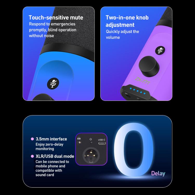 XTUGA ZX-777 XLR / USB-C Dynamic Microphone RGB Light Noise Reduction for Live, Model:Desktop(Black) - Microphone by XTUGA | Online Shopping UK | buy2fix