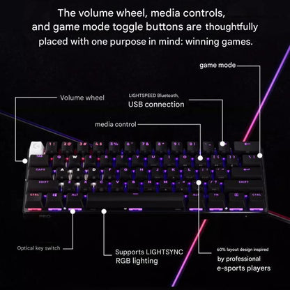 Logitech G PRO X 60 LIGHTSPEED Wireless Gaming Keyboard, GX-L Optical Switches(Black) - Wireless Keyboard by Logitech | Online Shopping UK | buy2fix