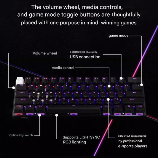 Logitech G PRO X 60 LIGHTSPEED Wireless Gaming Keyboard, GX-T Optical Switches(Black) - Wireless Keyboard by Logitech | Online Shopping UK | buy2fix