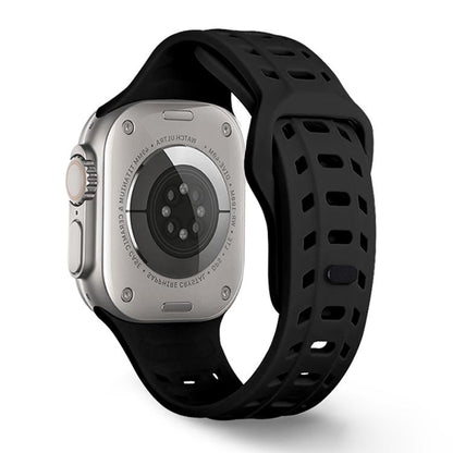 For Apple Watch 46mm / 49mm / 45mm / 44mm Shark Texture Holes Silicone Watch Band(Black) - Watch Bands by buy2fix | Online Shopping UK | buy2fix