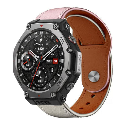 22mm xDfind Rivet Buckle Genuine Leather Watch Band(Pink White) - 22mm Bands by xDfind | Online Shopping UK | buy2fix