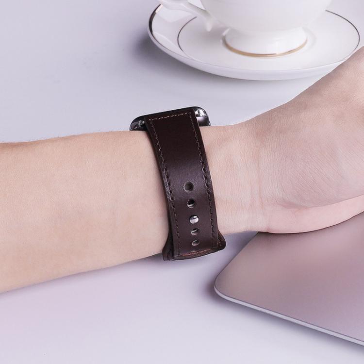 22mm xDfind Rivet Buckle Genuine Leather Watch Band(Brown White Thread) - 22mm Bands by xDfind | Online Shopping UK | buy2fix