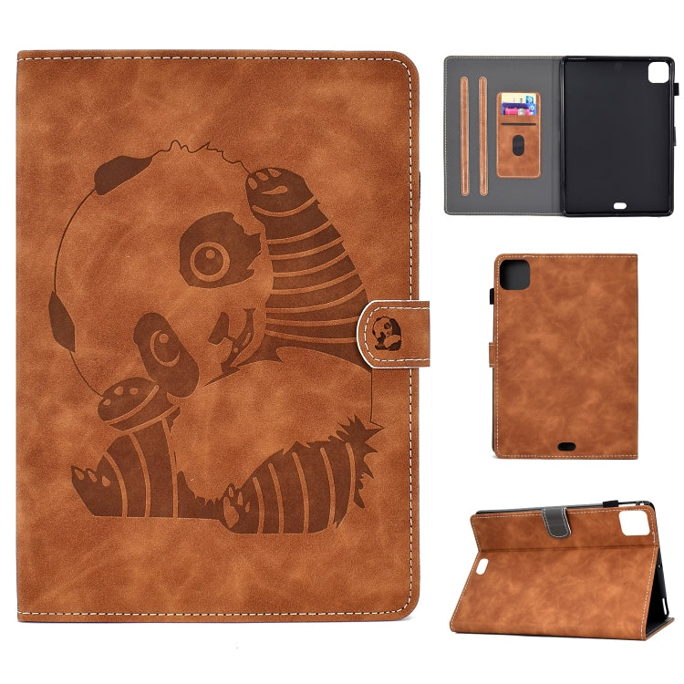 For iPad Air 2022 / 2020 10.9 Panda Embossing Pattern Horizontal Flip PU Leather Case with Holder & Card Slot & Anti-skid Strip(Brown) - iPad Air (2022) / (2020) 10.9 Cases by buy2fix | Online Shopping UK | buy2fix