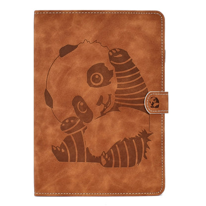 For iPad Air 2022 / 2020 10.9 Panda Embossing Pattern Horizontal Flip PU Leather Case with Holder & Card Slot & Anti-skid Strip(Brown) - iPad Air (2022) / (2020) 10.9 Cases by buy2fix | Online Shopping UK | buy2fix