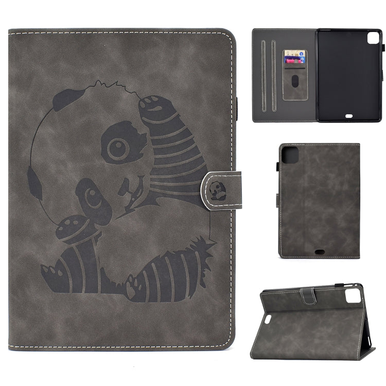 For iPad Air 2022 / 2020 10.9 Panda Embossing Pattern Horizontal Flip PU Leather Case with Holder & Card Slot & Anti-skid Strip(Grey) - iPad Air (2022) / (2020) 10.9 Cases by buy2fix | Online Shopping UK | buy2fix