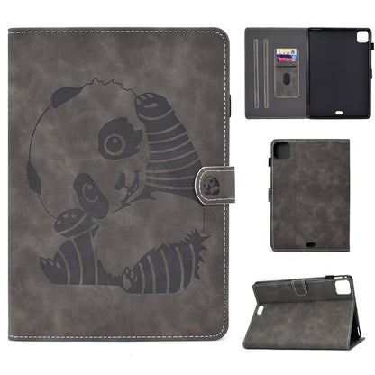 For iPad Air 2022 / 2020 10.9 Panda Embossing Pattern Horizontal Flip PU Leather Case with Holder & Card Slot & Anti-skid Strip(Grey) - iPad Air (2022) / (2020) 10.9 Cases by buy2fix | Online Shopping UK | buy2fix