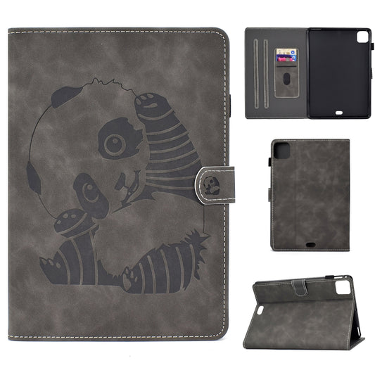 For iPad Air 2022 / 2020 10.9 Panda Embossing Pattern Horizontal Flip PU Leather Case with Holder & Card Slot & Anti-skid Strip(Grey) - iPad Air (2022) / (2020) 10.9 Cases by buy2fix | Online Shopping UK | buy2fix
