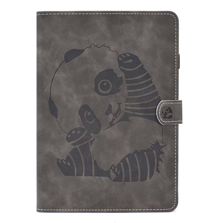 For iPad Air 2022 / 2020 10.9 Panda Embossing Pattern Horizontal Flip PU Leather Case with Holder & Card Slot & Anti-skid Strip(Grey) - iPad Air (2022) / (2020) 10.9 Cases by buy2fix | Online Shopping UK | buy2fix