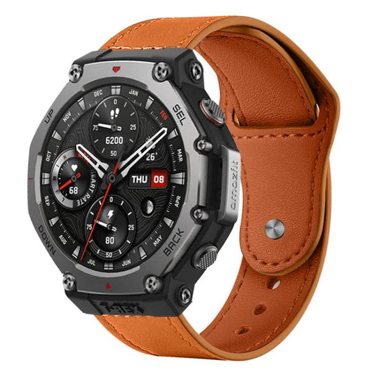 For Amazfit T-Rex 3 xDfind Rivet Buckle Genuine Leather Watch Band(Brown)