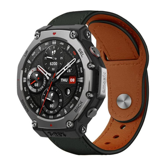 For Amazfit T-Rex 3 xDfind Rivet Buckle Genuine Leather Watch Band(Green)