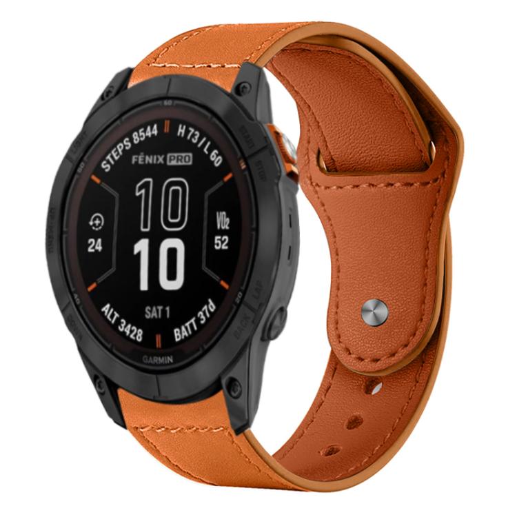 For Garmin Fenix 8/7X/6X/5X 26mm xDfind Rivet Buckle Genuine Leather Watch Band(Brown) - Watch Bands by xDfind | Online Shopping UK | buy2fix