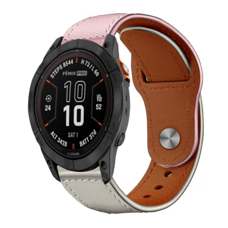 For Garmin Fenix 8/7X/6X/5X 26mm xDfind Rivet Buckle Genuine Leather Watch Band(Pink White) - Watch Bands by xDfind | Online Shopping UK | buy2fix