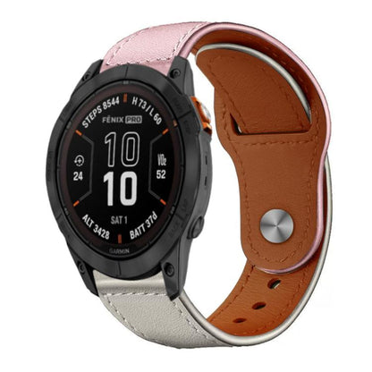 For Garmin Fenix 8/7X/6X/5X 26mm xDfind Rivet Buckle Genuine Leather Watch Band(Pink White) - Watch Bands by xDfind | Online Shopping UK | buy2fix