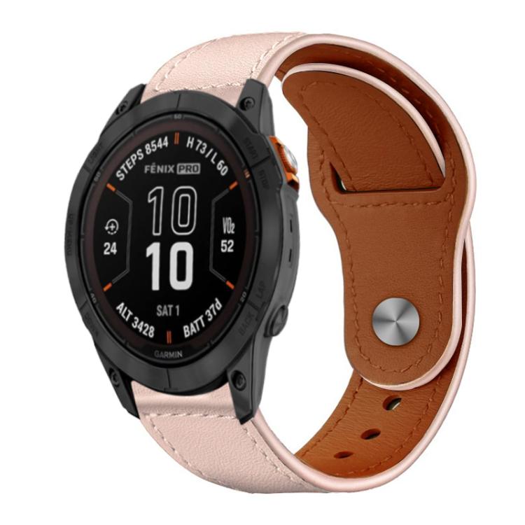 For Garmin Fenix 8/7X/6X/5X 26mm xDfind Rivet Buckle Genuine Leather Watch Band(Pink) - Watch Bands by xDfind | Online Shopping UK | buy2fix