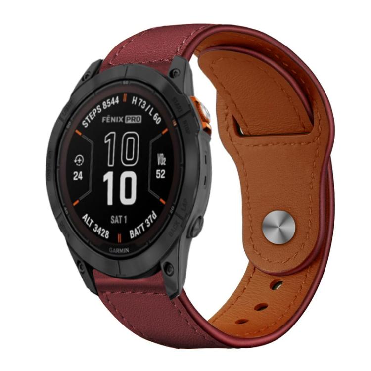 For Garmin Fenix 8/7X/6X/5X 26mm xDfind Rivet Buckle Genuine Leather Watch Band(Hawthorn Red) - Watch Bands by xDfind | Online Shopping UK | buy2fix