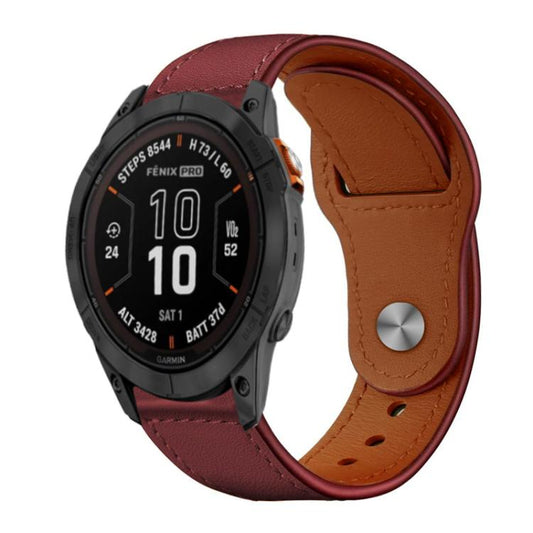 For Garmin Fenix 8/7X/6X/5X 26mm xDfind Rivet Buckle Genuine Leather Watch Band(Hawthorn Red) - Watch Bands by xDfind | Online Shopping UK | buy2fix