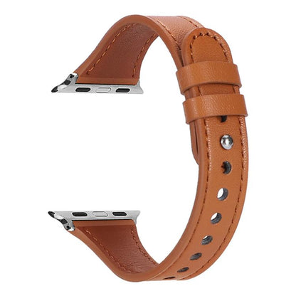 For Apple Watch 42 / 44 / 45 / 46 / 49mm xDfind Double Ring Single Rivet Genuine Leather Watch Band(Light Brown) - Watch Bands by xDfind | Online Shopping UK | buy2fix