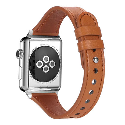 For Apple Watch 42 / 44 / 45 / 46 / 49mm xDfind Double Ring Single Rivet Genuine Leather Watch Band(Light Brown) - Watch Bands by xDfind | Online Shopping UK | buy2fix
