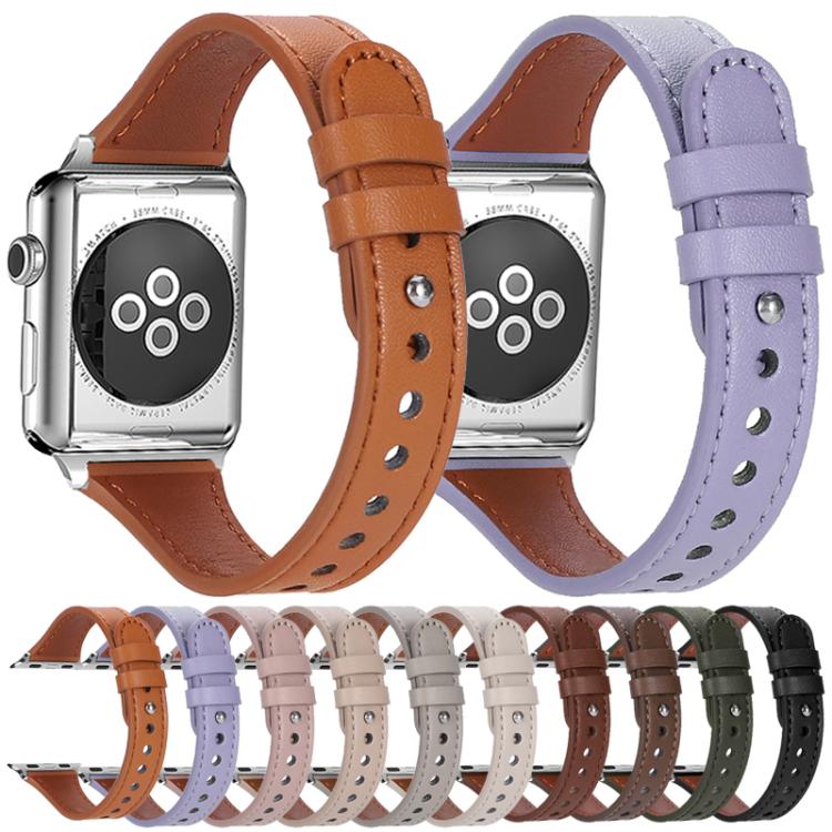 For Apple Watch 42 / 44 / 45 / 46 / 49mm xDfind Double Ring Single Rivet Genuine Leather Watch Band(Light Brown) - Watch Bands by xDfind | Online Shopping UK | buy2fix
