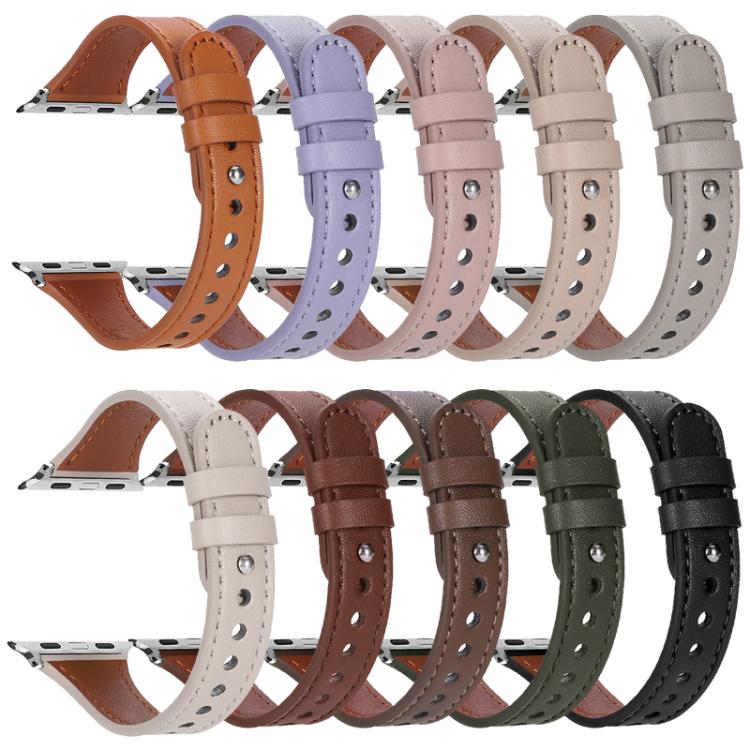 For Apple Watch 42 / 44 / 45 / 46 / 49mm xDfind Double Ring Single Rivet Genuine Leather Watch Band(Light Brown) - Watch Bands by xDfind | Online Shopping UK | buy2fix