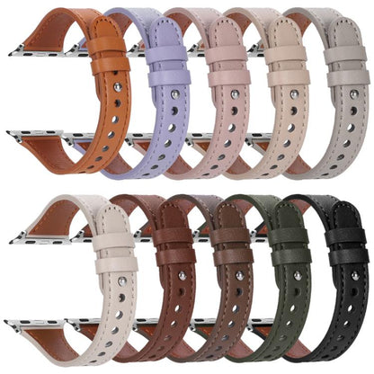 For Apple Watch 42 / 44 / 45 / 46 / 49mm xDfind Double Ring Single Rivet Genuine Leather Watch Band(Light Brown) - Watch Bands by xDfind | Online Shopping UK | buy2fix