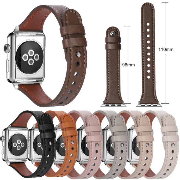 For Apple Watch 42 / 44 / 45 / 46 / 49mm xDfind Double Ring Single Rivet Genuine Leather Watch Band(Light Brown) - Watch Bands by xDfind | Online Shopping UK | buy2fix
