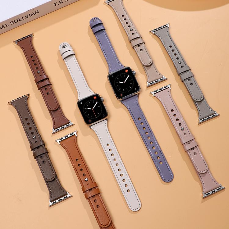 For Apple Watch 42 / 44 / 45 / 46 / 49mm xDfind Double Ring Single Rivet Genuine Leather Watch Band(Light Brown) - Watch Bands by xDfind | Online Shopping UK | buy2fix