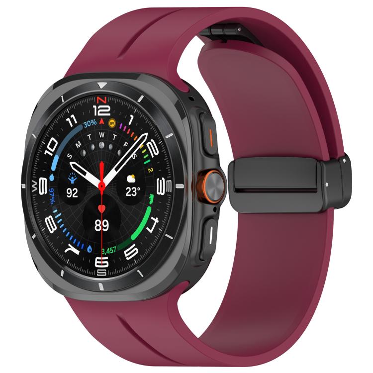 For Samsung Galaxy Watch Ultra / Ultra 2025 xDfind  Flat Head Groove Folding Black Buckle Silicone Watch Band(Wine Red) - Watch Bands by xDfind | Online Shopping UK | buy2fix