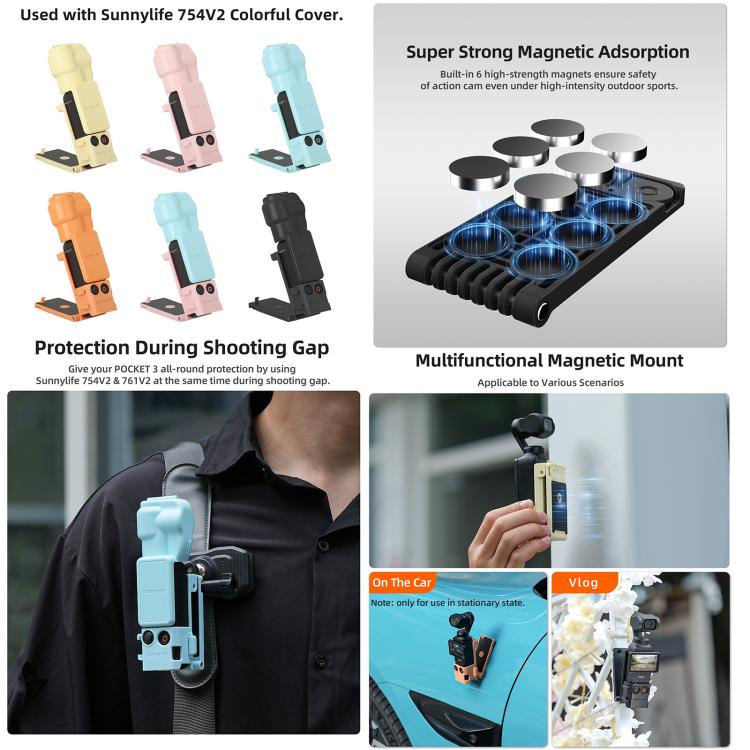 For DJI OSMO Pocket 3 Sunnylife Magnetic Mount 1/4 Adapter Cold Shoe Tabletop Base Bracket Angles Adjustable Multi Expansion Mount(Orange) - Mount & Holder by Sunnylife | Online Shopping UK | buy2fix