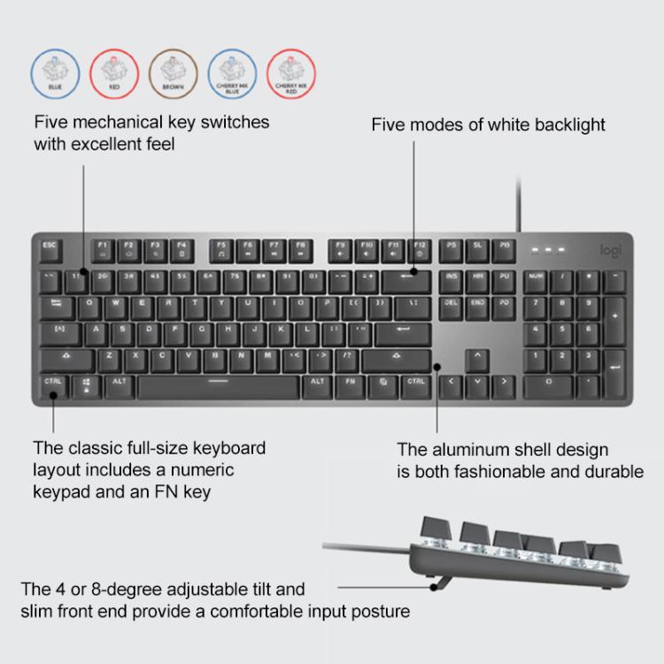 Logitech K845 Backlit Mechanical Wired Keyboard, Cable Length: 1.8m, Type:TTC-Red Axis(Black) - Wired Keyboard by Logitech | Online Shopping UK | buy2fix