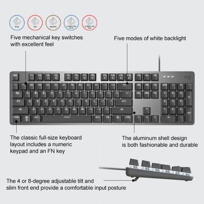Logitech K845 Backlit Mechanical Wired Keyboard, Cable Length: 1.8m, Type:TTC-Red Axis(Black) - Wired Keyboard by Logitech | Online Shopping UK | buy2fix