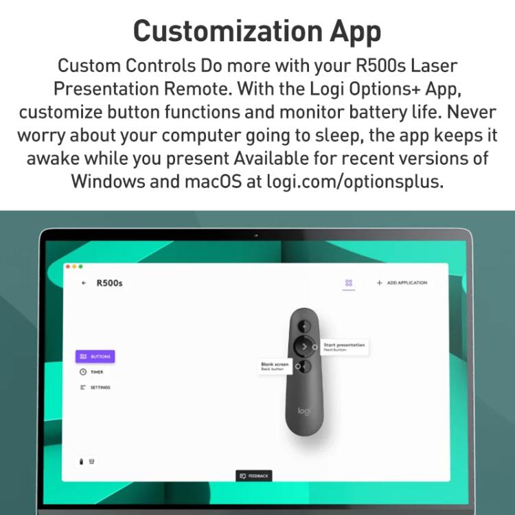 Logitech R500s Laser Wireless Smart Presentation Remote Controller(Black) -  by Logitech | Online Shopping UK | buy2fix