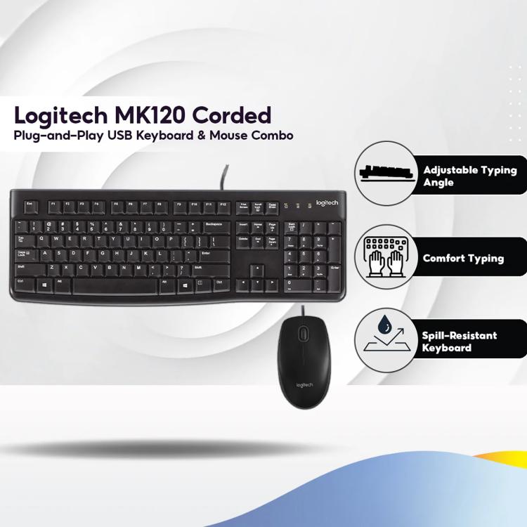 Logitech MK120 Wired Keyboard and Mouse Set(Black) - Wired Keyboard by Logitech | Online Shopping UK | buy2fix