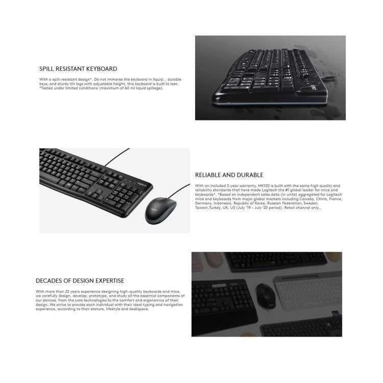 Logitech MK120 Wired Keyboard and Mouse Set(Black) - Wired Keyboard by Logitech | Online Shopping UK | buy2fix