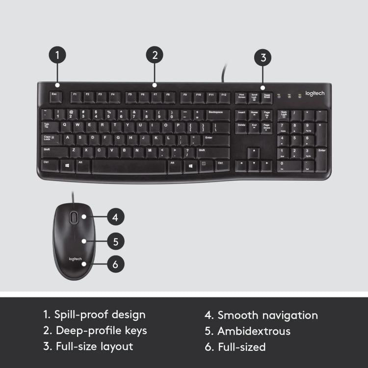 Logitech MK120 Wired Keyboard and Mouse Set(Black) - Wired Keyboard by Logitech | Online Shopping UK | buy2fix