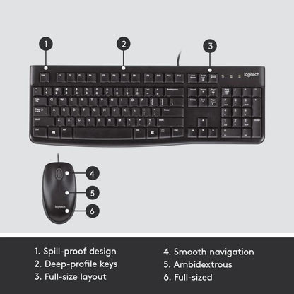 Logitech MK120 Wired Keyboard and Mouse Set(Black) - Wired Keyboard by Logitech | Online Shopping UK | buy2fix