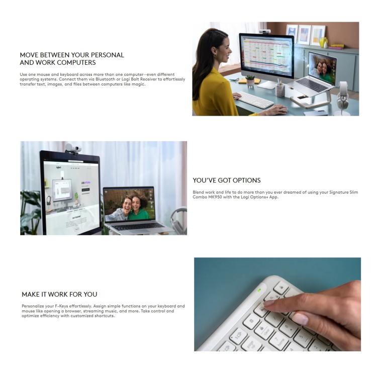 Logitech MK950 Wireless Slim Bluetooth Keyboard and Mouse Set(White) - Wireless Keyboard by Logitech | Online Shopping UK | buy2fix