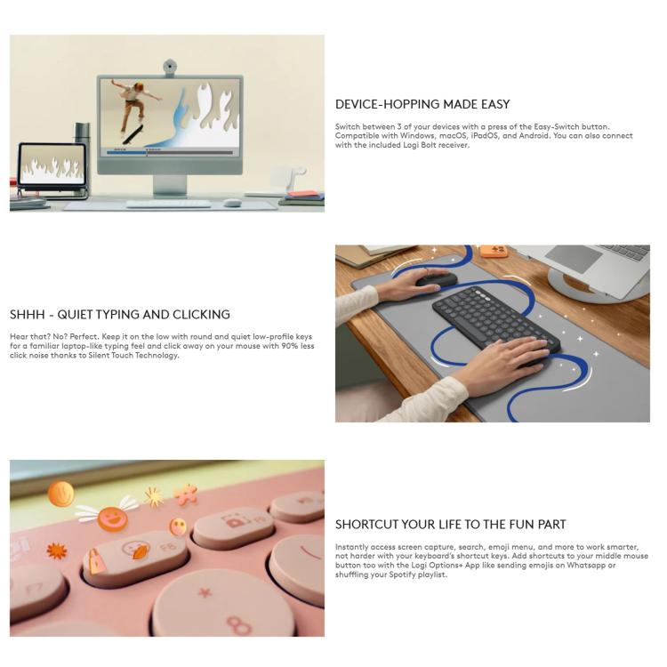 罗技 PEBBLE 2 COMBO Thin and Light Wireless Slim Bluetooth Keyboard and Mouse Set(Pink) - Wireless Keyboard by Logitech | Online Shopping UK | buy2fix